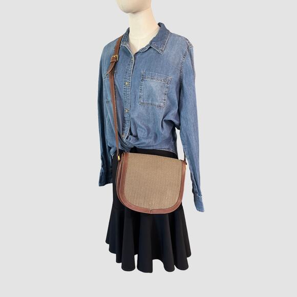 Mark Cross Vintage Herringbone Canvas & Leather Crossbody Shoulder Bag Italy - Picture 10 of 11